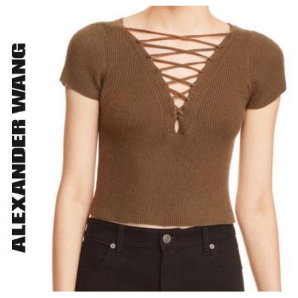 T by Alexander Wang Cropped Corset tie Cashmere Blend Sweater - Size XS